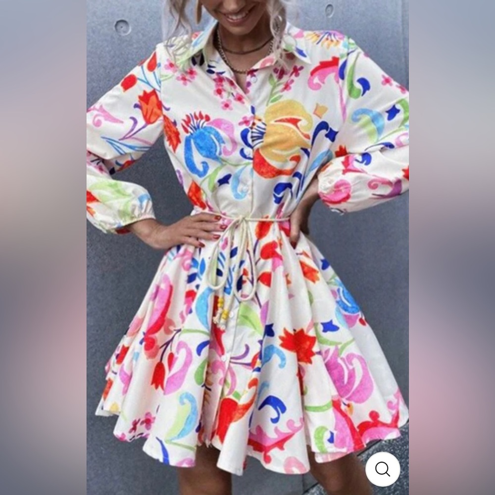COPY - TAHIRA Floral Belted Shirt Dress NWT